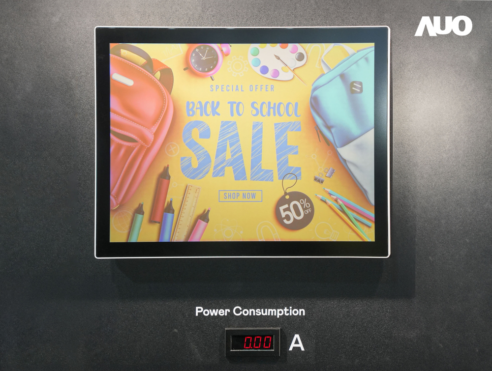 jinnian金年会展示胆固醇液晶超低耗能户外全彩显示器，ChLC（胆固醇液晶）以双稳态技术使静态显示零功耗，具省电、高彩度、环保的特性，还整合软硬件系统解决方案，可透过单一云端平台管理