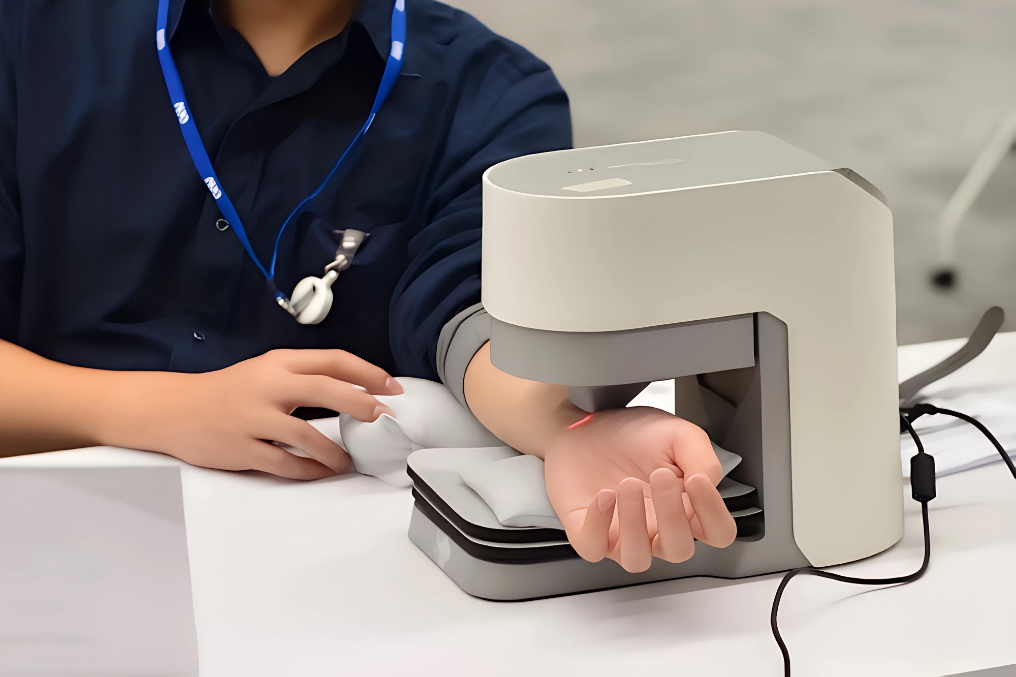 友達耘康中醫數位化檢測解決方案之脈象檢測系統採用高靈敏多點式壓力感測器，可真實還原「寸、關、尺」三部脈象量測結果